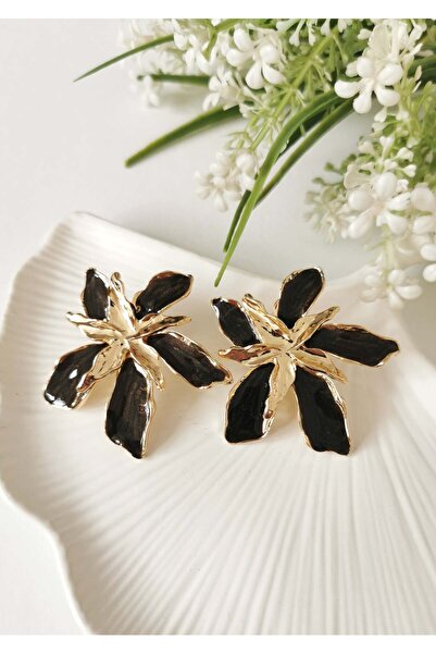 Halley Concept Brown stella mine coated flower form steel earrings 5x5 cm