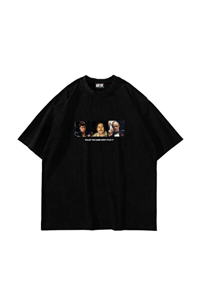 Sekizbiraltı Rules the Game Baskılı Oversize Unisex Siyah Tshirt