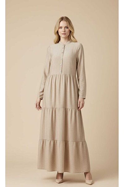 Şeker Portakalım Gifted Collar Buttoned High Neck Folded Dress