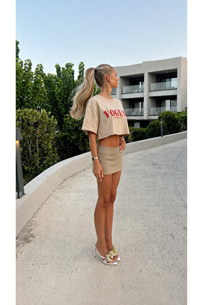 Markazzi Kadın baskılı oversize crop tshirt