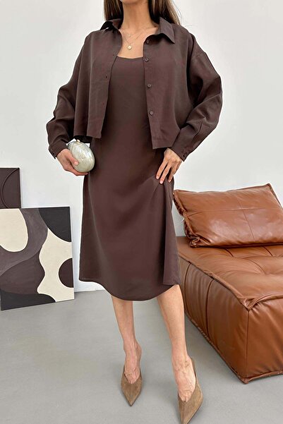 mylove Tencel Shirt Dress Set Brown