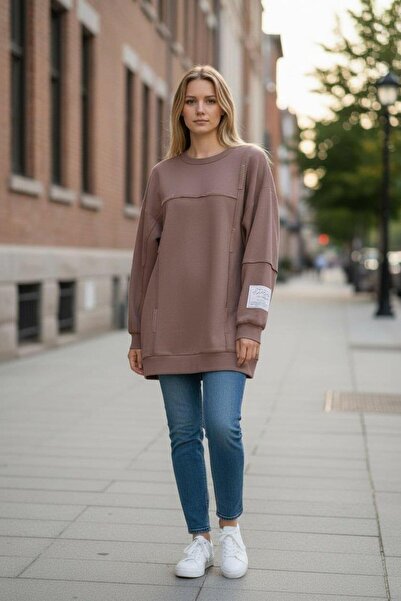 Moodbasic Kol Etiket Detaylı Sweatshirt - Vizon
