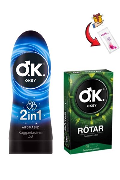 Okey 2'in 1 Aromasız Uyarıcılı Masaj Jeli-Rötar Geciktiricili 5'li Prezervati...
