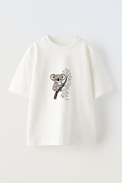 Anetos Tricou supradimensionat din bumbac alb, cu imprimeu frontal Koala Cizi...
