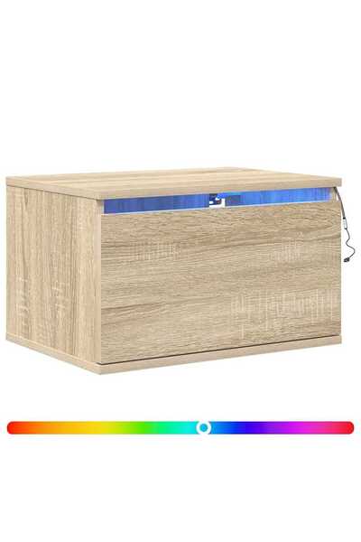 vidaxl Noptieră montată pe perete cu lumini LED, stejar sonoma
