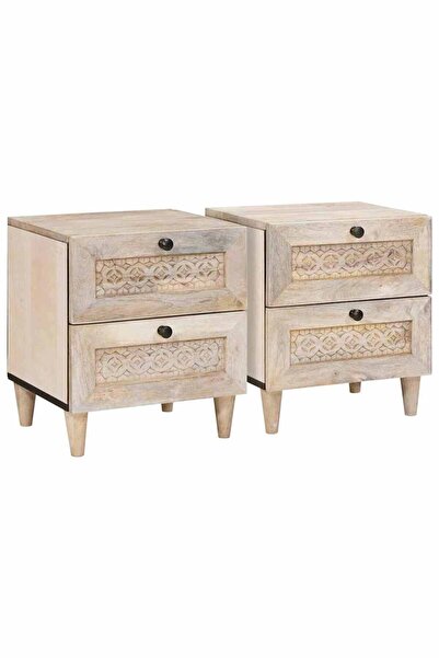 vidaxl Dulap de noapte 2 pcs Bej 40 x 33 x 46 cm Lemn masiv de acacia