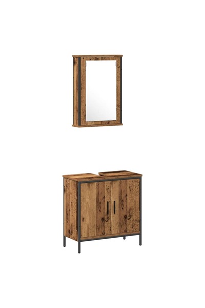 vidaxl Bathroom furniture set with shelf 2 pcs Brown Composite wood