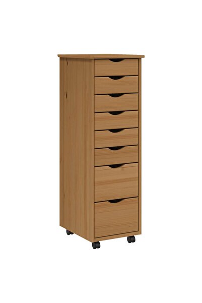 vidaxl Rolling cabinet with drawers "MOSS", honey brown, solid pine wood