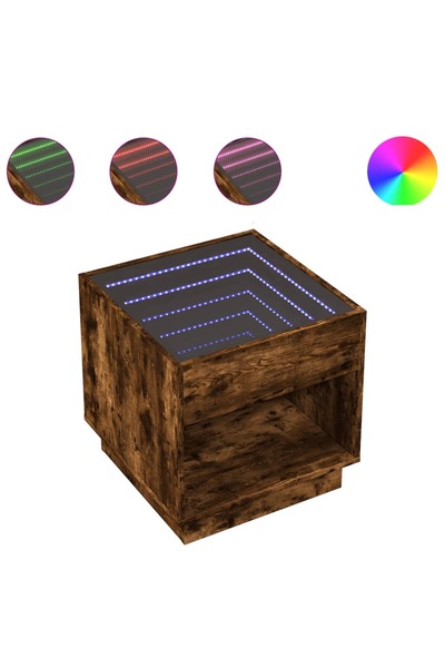 vidaxl Noptieră cu LED infinity, stejar fumuriu, 50x50x50 cm