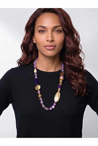 COCOSH TAKI Purple large beaded gold detailed long special design necklace.