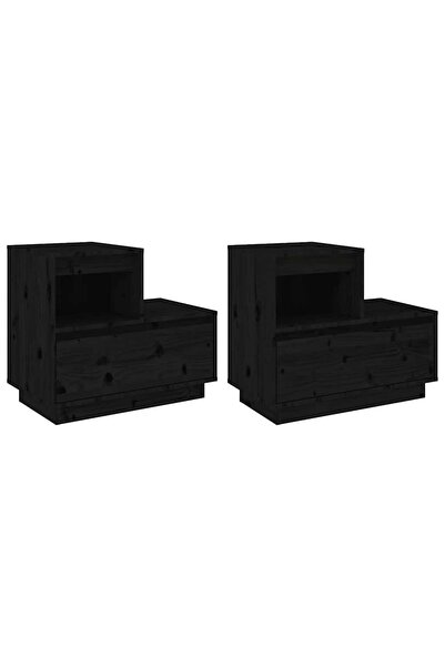 vidaxl Noptiere, 2 buc, negru, 60x34x51 cm, lemn masiv de pin