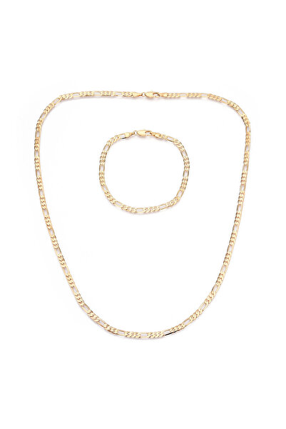OEM Set colier și brățară cu zale Figaro, placat cu aur 18K