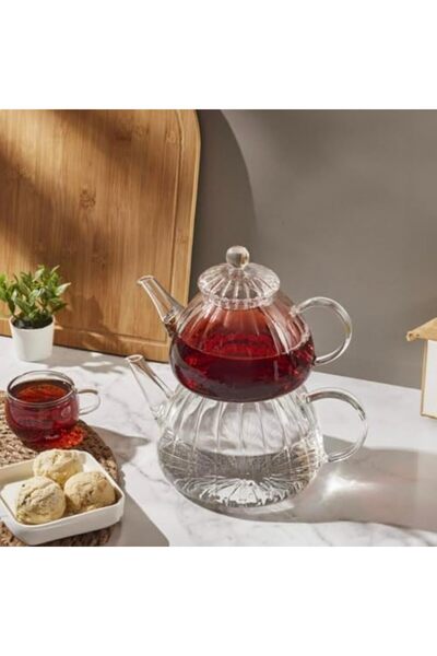 Yıldızan Nzr Beautestore Glass Teapot Set, Borosilicate Glass, Durable, Trans...