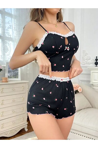 SİSİ Soft Fabric Floral Shorts Lace Nightgown Set, Comfortable and Stylish Ho...