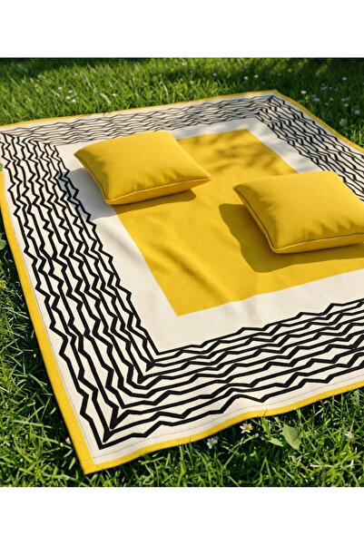 Kuki Concept Çizgiyi Aşma--150x220 cm sarı siyah zikzak desen hd dijital bask...