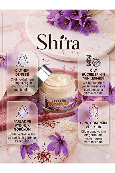 Shi'ra Safranlı Anti Aging Yüz Kremi 50 ML - Kırışıklık Karşıtı Nemlendirici Cilt Bakım Kremi