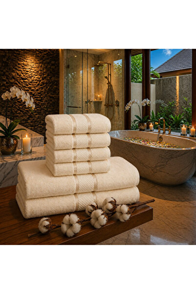 Lenjeria Pufoasa Top Bottom Set of 6 ROYAL Premium Towels – 100% Combed Cotto...