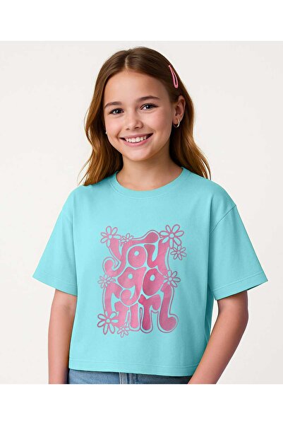 Pine kids تي شيرت قطني محبوك بأكمام نصفية وأكتاف منسدلة مع طباعة نصية 'You Go...