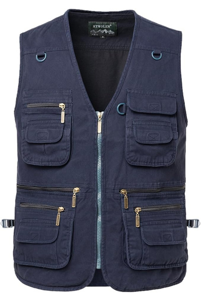 OEM Blue denim vest with zipper and pockets for outdoor activities, 3XL