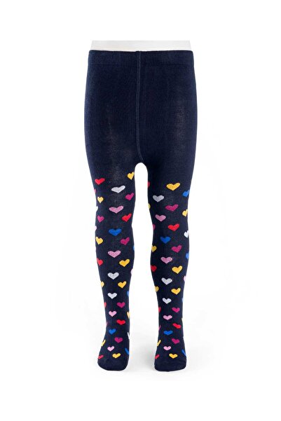 Cute Walk by Babyhug Knit Antibacterial Tights with Heart Design - Navy