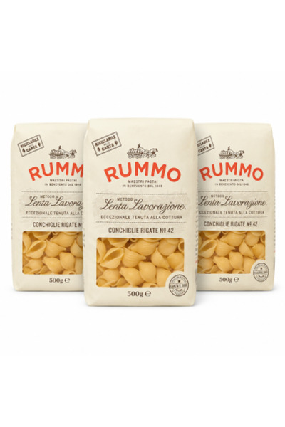 Rummo Set 3 x Conchiglie Rigate Nº 42, 500 g/bucată, metodă de preparare Lent...