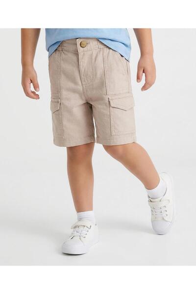 Bonfino Woven Shorts with Side Pockets - Beige