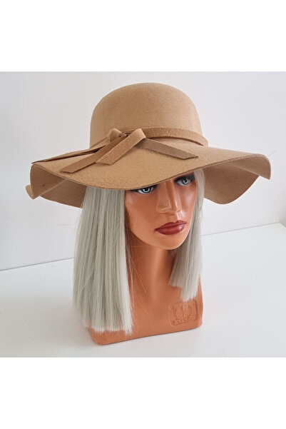 FashionForYou Pălărie vintage de damă cu bor larg și fundă, crem, fete