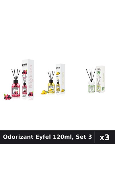Eyfel Set 3 Odorizante Camera cu Betisoare 120ml - Ananas, Fructe Pădure, Ias...