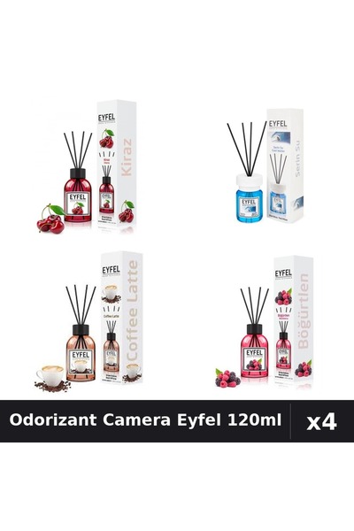 Eyfel Set 4 Odorizant Camera cu Betisoare 120ml - Cafea, Cirese, Cool Water, ...