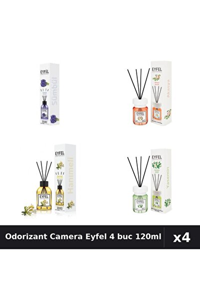Eyfel Set 4 Odorizant Camera cu Betisoare - Zambile, Acacia, Iasomie, Mana Ma...
