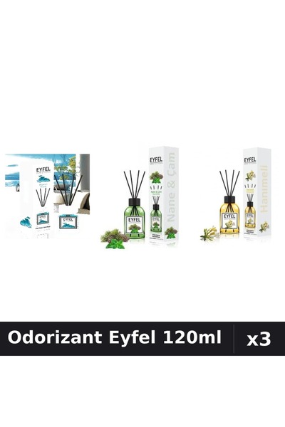 Eyfel Set 3 Odorizante Camera cu Betisoare 120ml - Ocean, Pin Menta, Mana Mai...