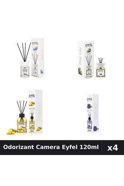 Eyfel Set 4 Odorizant Camera cu Betisoare - Orhidee, Lacramioare, Ananas, Zam...