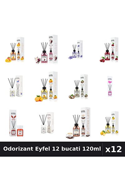 Eyfel Set 12 Odorizante Camera cu Betisoare - 12 Arome Asortate, 120ml