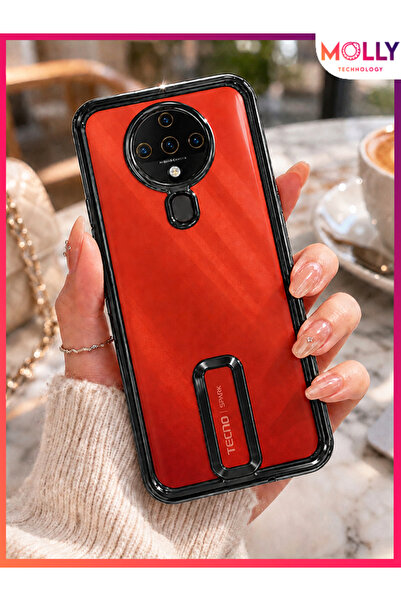Molly TECNO SPARK 6 İçin Kenarları Metalik Siyah Lens Koruyuculu Lou Lazer Şe...