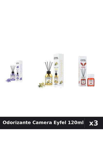 Eyfel Set 3 Odorizante Camera cu Betisoare 120ml - Lavanda, Mâna Maicii Domnu...