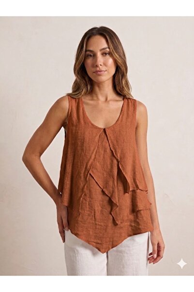 AYASOFYA OTANTIK Women's Italian Layered Sleeveless 100% Linen Blouse