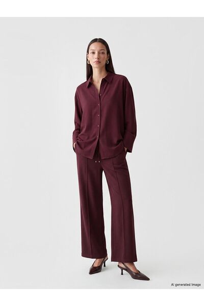 LC Waikiki Lcwaikiki Classic Burgundy Women's Trousers with Elastic Waist