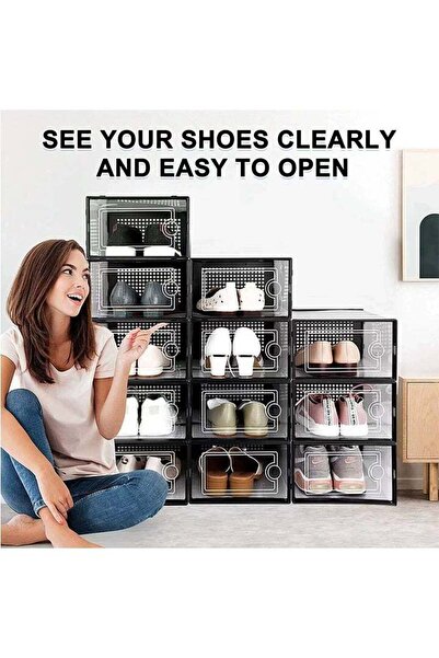 Generic 12pcs foldable transparent shoe box, stacked simple storage box, book...