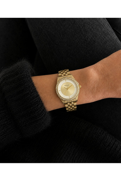 Ferrucci Stone Detailed Gold Color Metal Cord Women's Wristwatch
