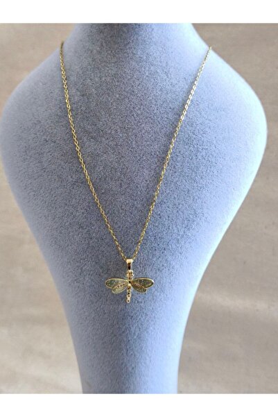 MuseumofYou Steel Necklace - Gold Plated Silvery Dragonfly Figured Necklace - Does Not Tarnish