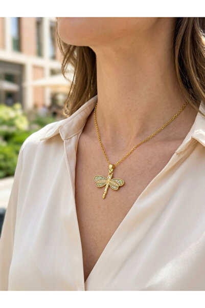 MuseumofYou Steel Necklace - Gold Plated Silvery Dragonfly Figured Necklace -...