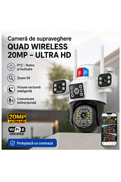 OEM Cameră de Supraveghere Quad Wireless 20MP – Ultra HD, PTZ, Zoom 5X, Vi