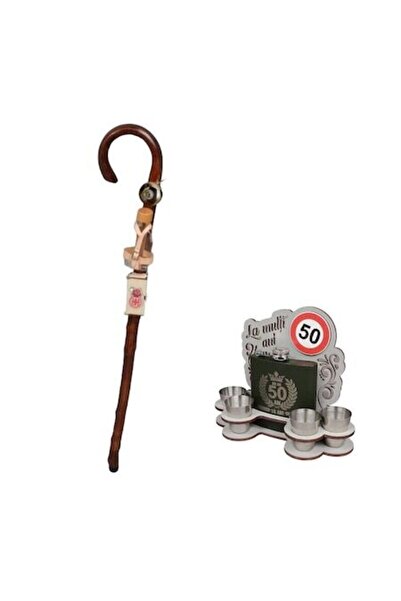 OEM Funny Cane, Wood, Dark Brown, 92 cm + 50th Anniversary Flask