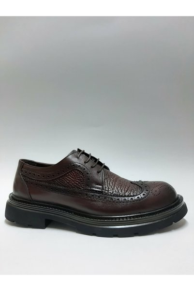 zeybek Genuine Leather Moliere Model Brown Lightweight Lace-Up Thick Sole Men's Shoes