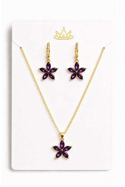 MakeWell Lotus Flower Figured Gold Necklace and Earring Jewelry Set – Women's...