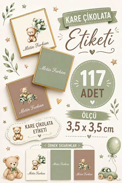 YEAP OFFICE Kişiye Özel İsimli Kare Çikolata Etiketi Yapışkanlı 117 Adet (3,5...