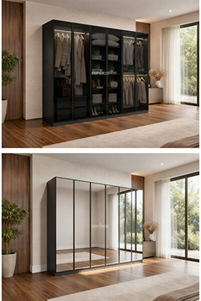 CANBAZ FURNİTURE Esla modüllü 6 cam kapaklı %100 MDF (KURULUM DAHİL)