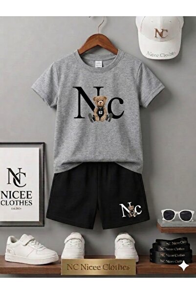 NC Nicee Clothes LETNJA DEČJA MAJICA I KRATKE HLAČE UNISEKS (CRNI NC MEDVJEĐI...