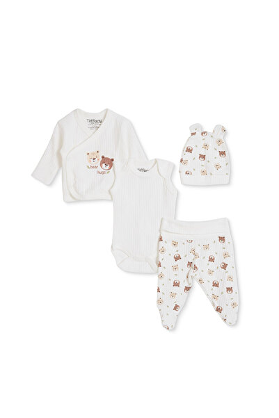 Tiffany Erkek Bebek Prematüre Set Ayı Baskılı Çıtçıtlı Zarf Yaka Long Sleeve ...