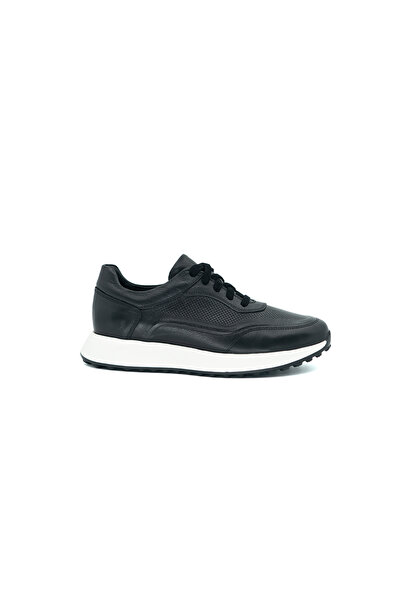 Erkek Siyah Deri Bağcıklı Kalın Tabanlı Sneaker